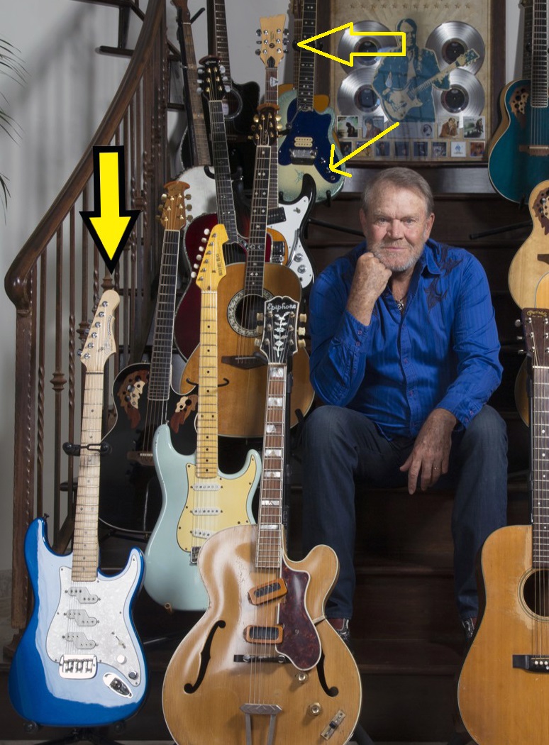 Glen Campbells Mosrite Mark I on the staircase in Malibu