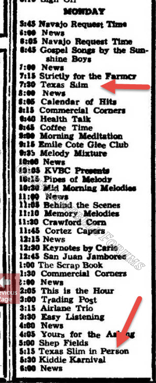 KVBC Radio Log for 2/28/1953