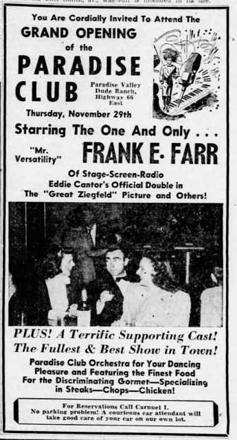 1951 Ad for Grand Opening of The Paradise Club