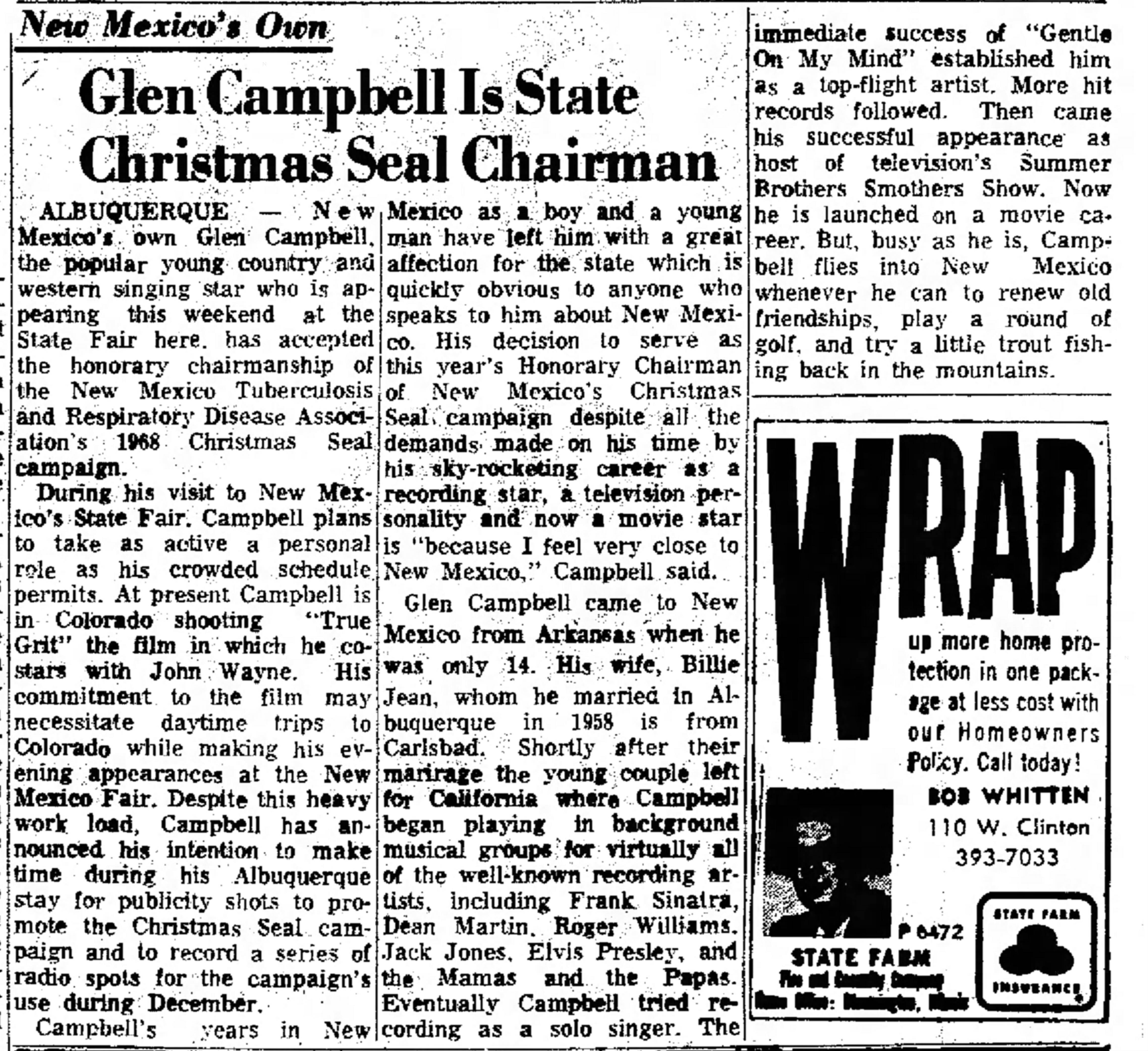 Glen is 1968 Christmas Seal Chairman for NM