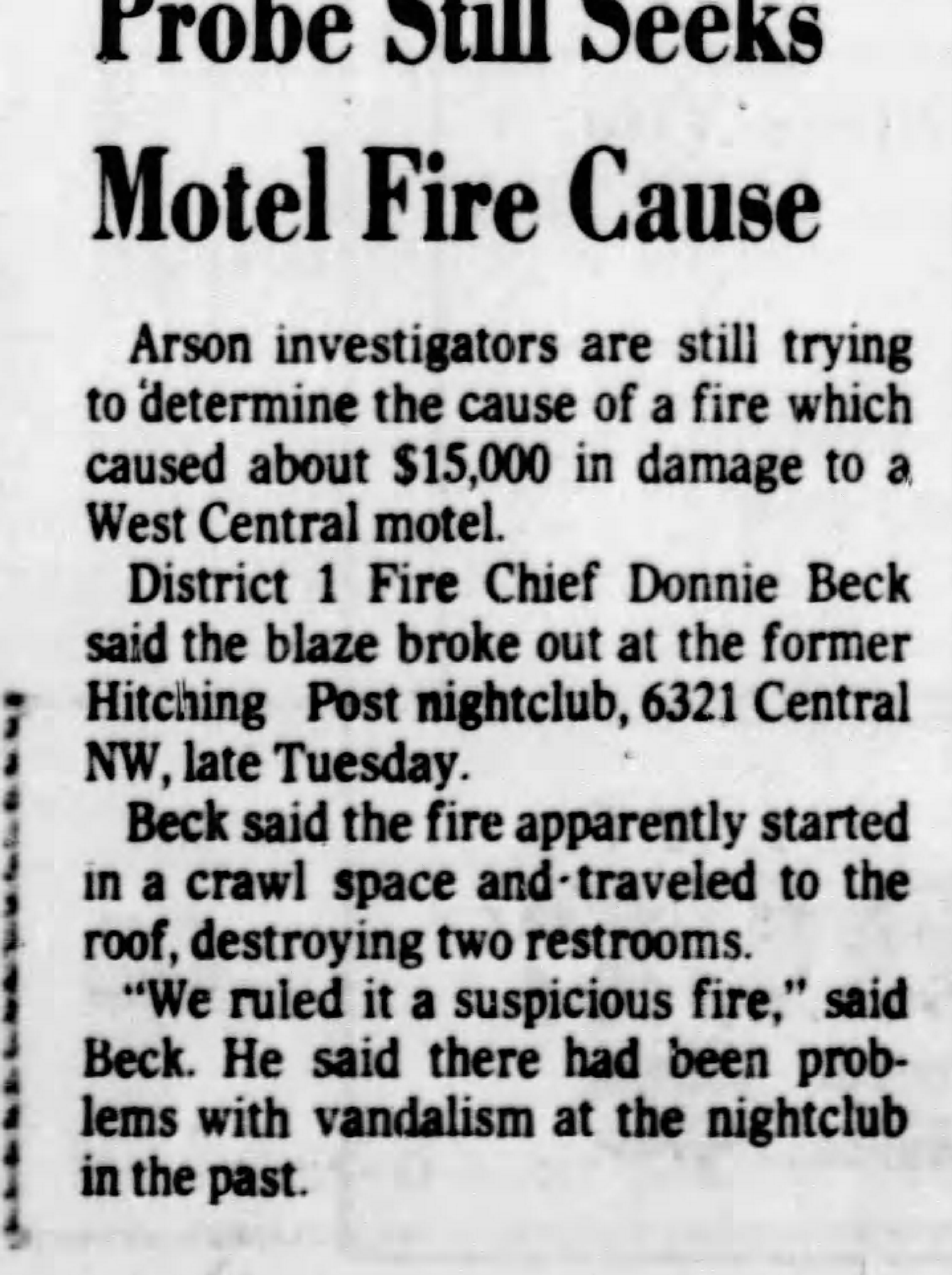Fire at Hitching Post in July 1981