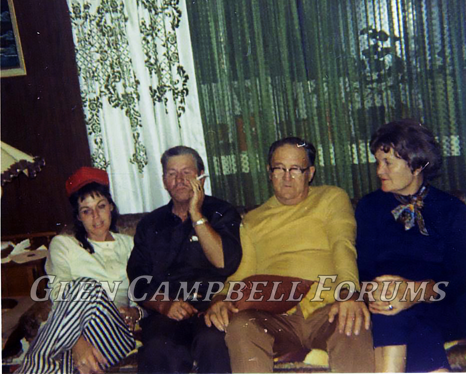 (l-r)Billie Campbell, Boytt Hardy, Mr. and Mrs. Campbell.jpg  <br />Glen, his wife and parents visiting the Hardy's home<br /> (used by permission only)