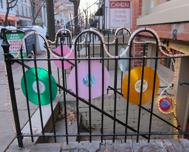 Staircase entrance decorated with translucent colored vinyl